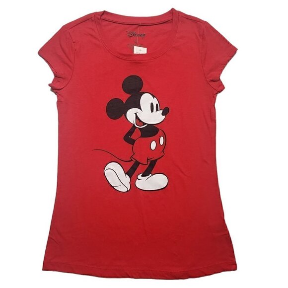 Disney Girls Mickey Mouse T-Shirt‎ Cap Sleeve Red Size Medium - Picture 1 of 5